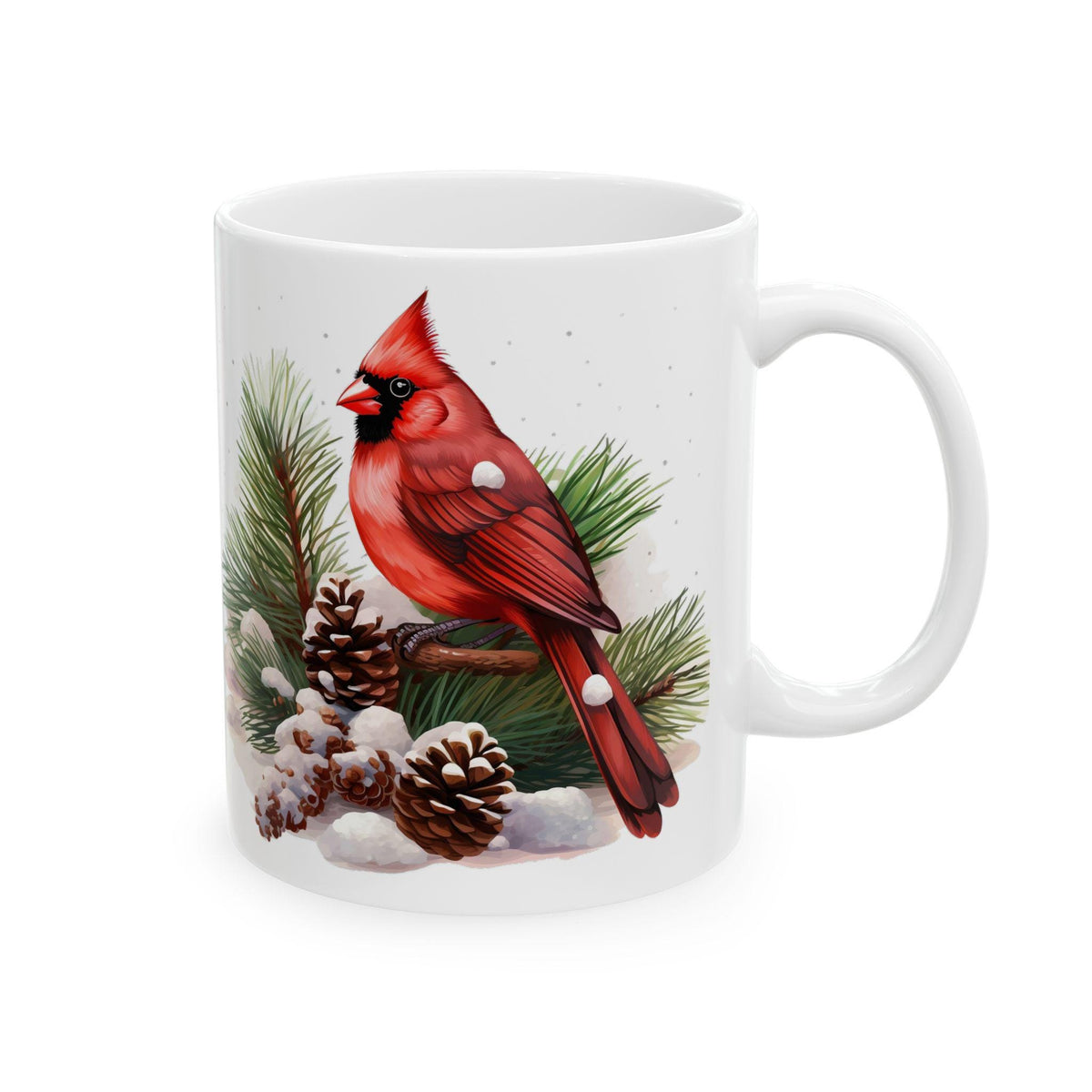 Cardinal Pine Branch Mug  Winter Bird Holiday Ceramic Mug 11 oz