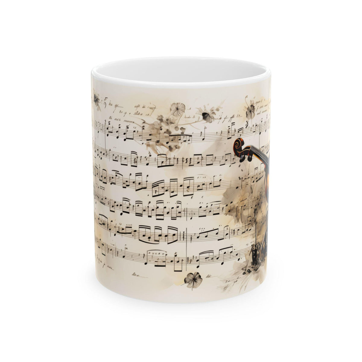 Vintage Sheet Music Violin Mug | Musical Notes Coffee Cup 11 oz
