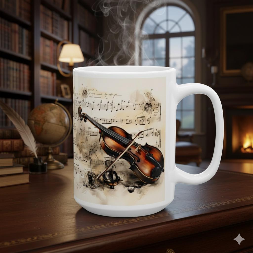 Violin Sheet Music Art Mug | Musical Notes Ceramic Mug 15 oz