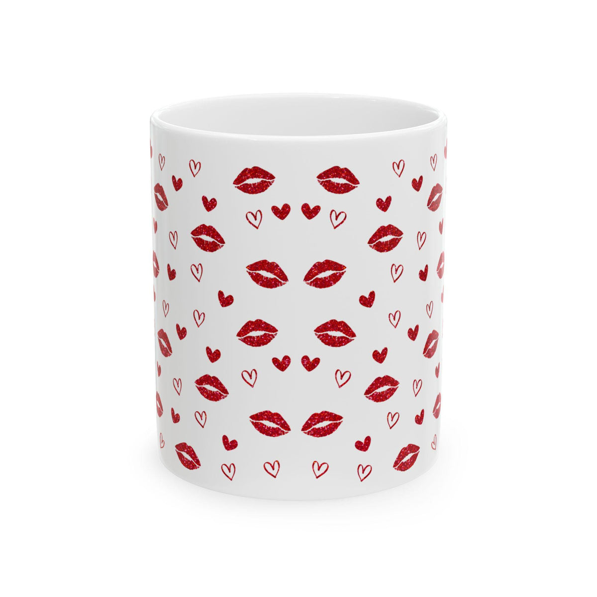 Red Glitter Lips Heart Mug ,Ceramic Coffee Mug, Valentine Gift for Her, Cute Love Design