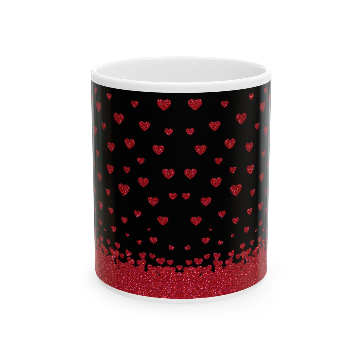 Valentine Mug,Black Red Glitter Heart Mug ,Ceramic Coffee Mug, Valentine Gift for Her, Romantic Love Mug