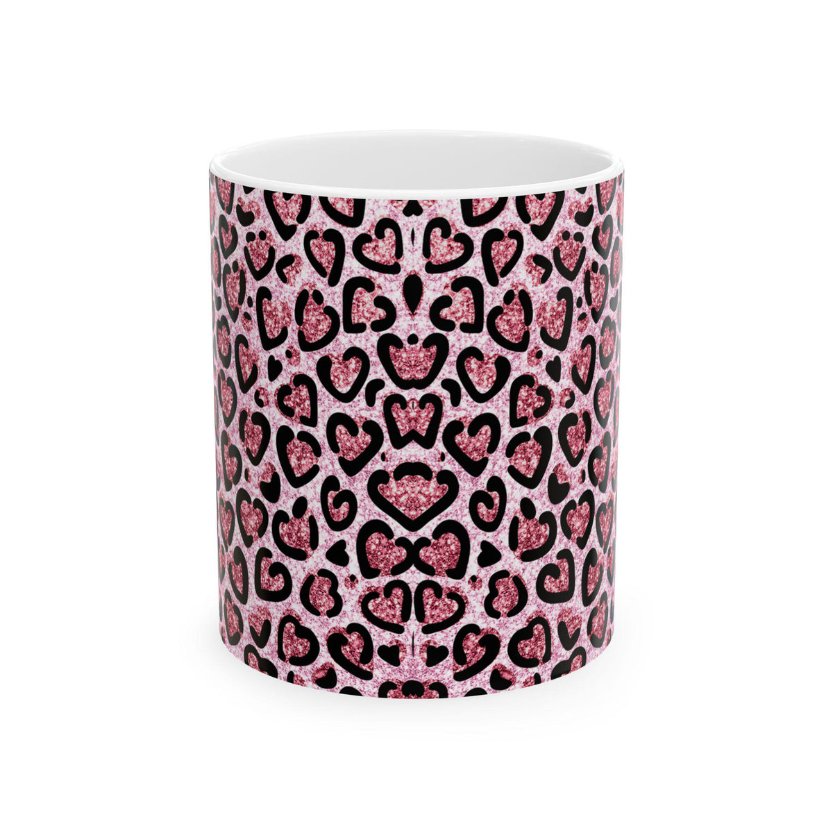 Leopard Heart Pattern Coffee Mug 11 oz ,15 oz Pink Glitter Ceramic Mug, Cute Love Gift
