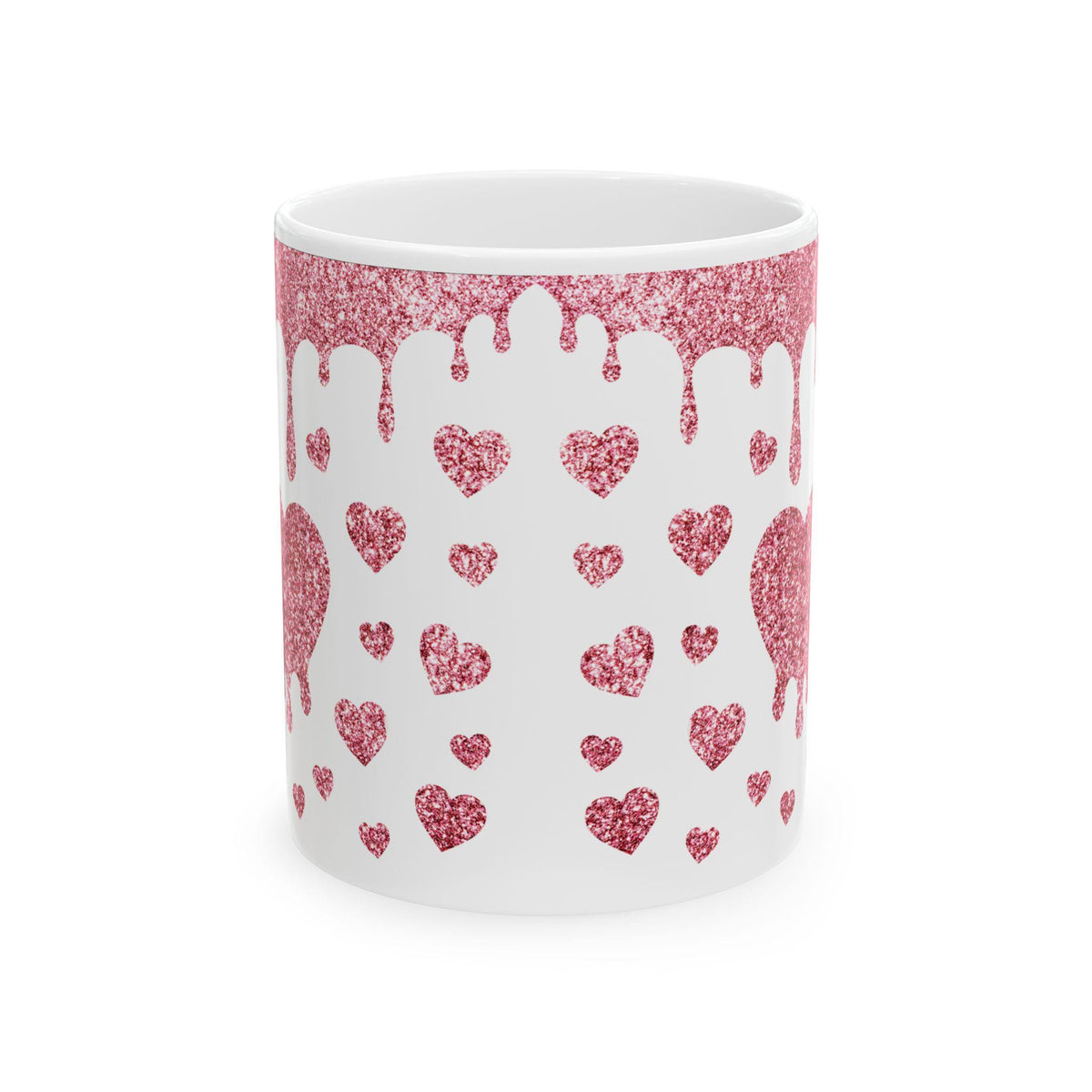Valentine Mug,Glitter Pink Drip Heart Mug  11 oz ,15 oz Ceramic Coffee Mug, Cute Gift for Her