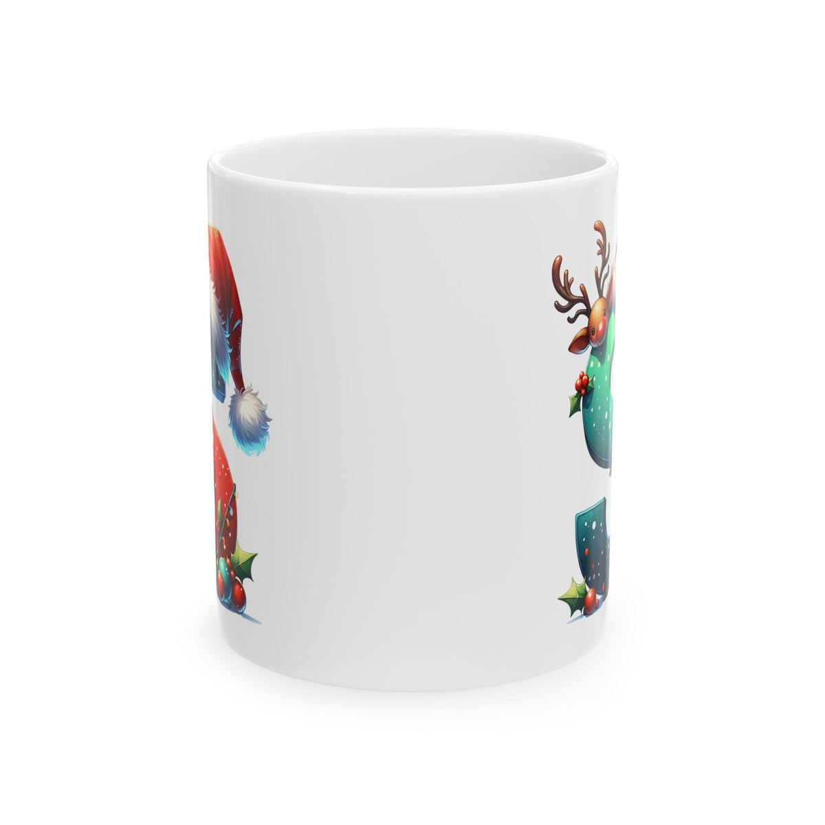 Christmas Letter S Mug mug | Holiday Santa Hat & Reindeer Ornament design 11 oz