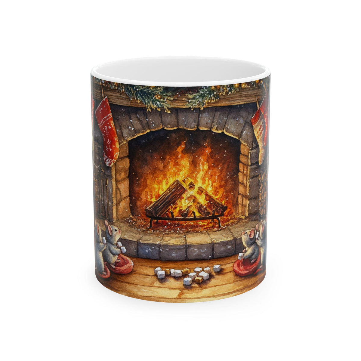 Cozy Fireplace Christmas Scene Mug | Ceramic Coffee Mug 11 oz