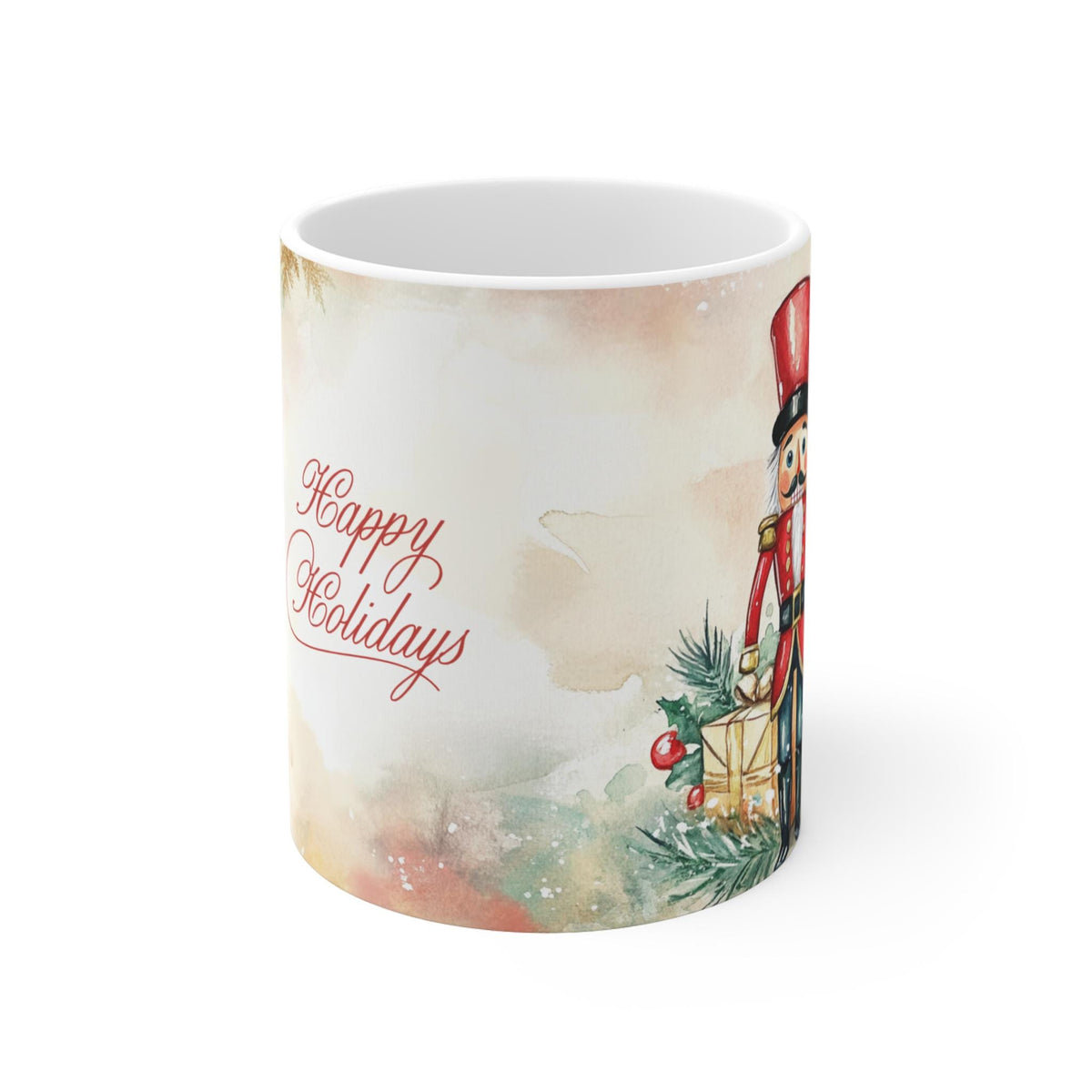 Festive Holiday Mug,Happy Holidays Nutcracker Mug,Retro Christmas Mug,Holiday Gift ,Watercolor Nutcracker Design, Friends Gift 11oz