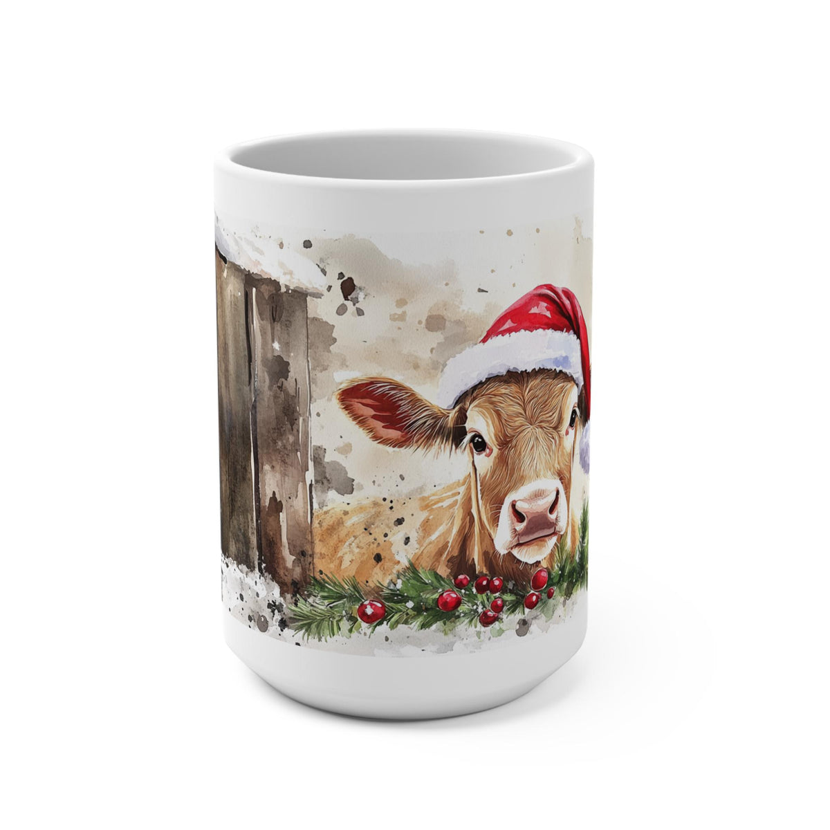 Christmas Cow Mug, Holiday Coffee Cup, Farmhouse Decor, Cute Gift for Animal Lovers, 15oz Ceramic Mug