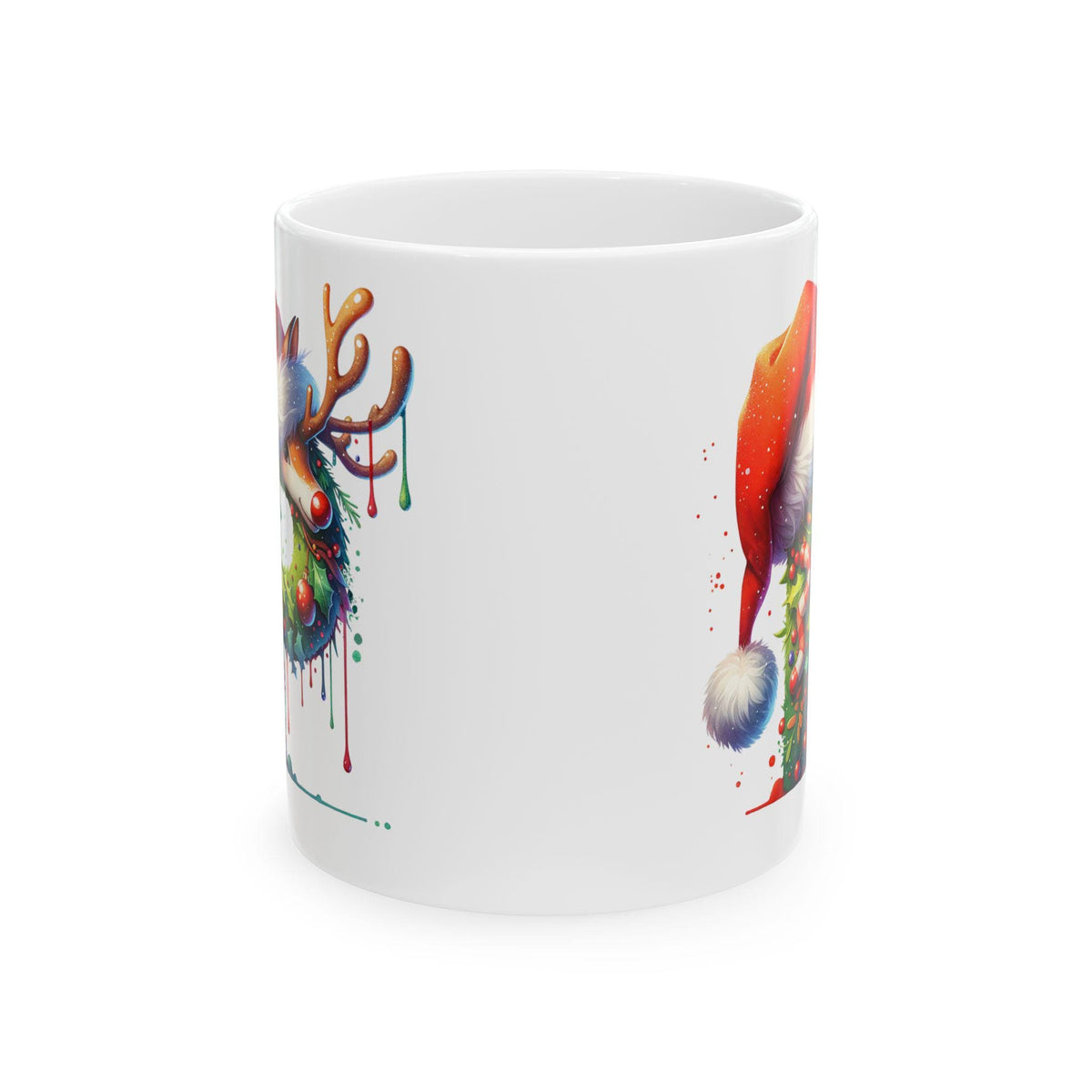 Christmas Letter P Mug, Reindeer Initial Mug, Santa Hat Monogram Cup, Holiday Personalized Gift, Festive Xmas Coffee Cup 11 oz