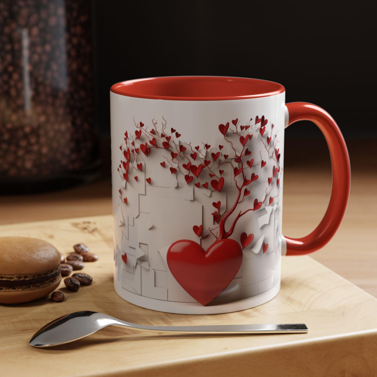 Valentine Mug,Heart Tree Accent Coffee Mug , Valentine Love Heart Design,Valentine Heart Mug, Romantic Coffee Cup, Anniversary Gift Mug