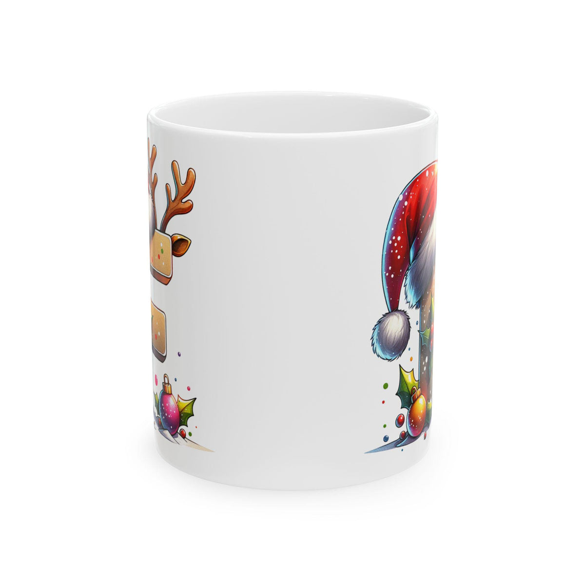 Christmas Letter F Mug, Reindeer Initial Mug, Santa Hat Monogram Cup, Personalized Holiday Gift 11 oz