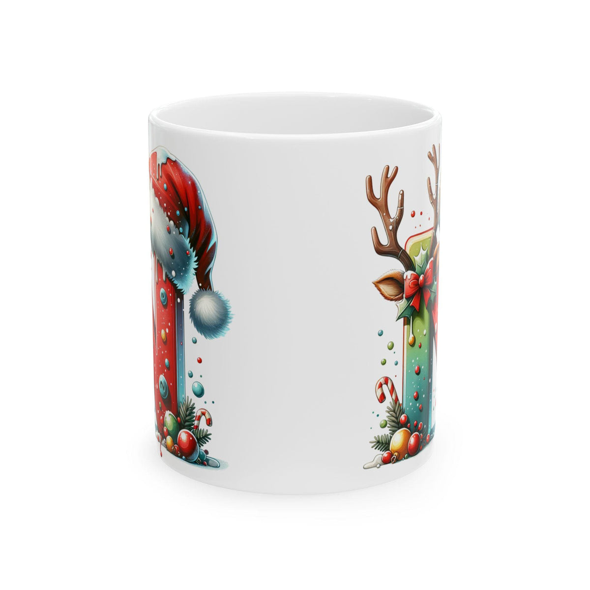Christmas Letter N Monogram Mug | Holiday Santa Hat Reindeer Initial Mug 11 oz