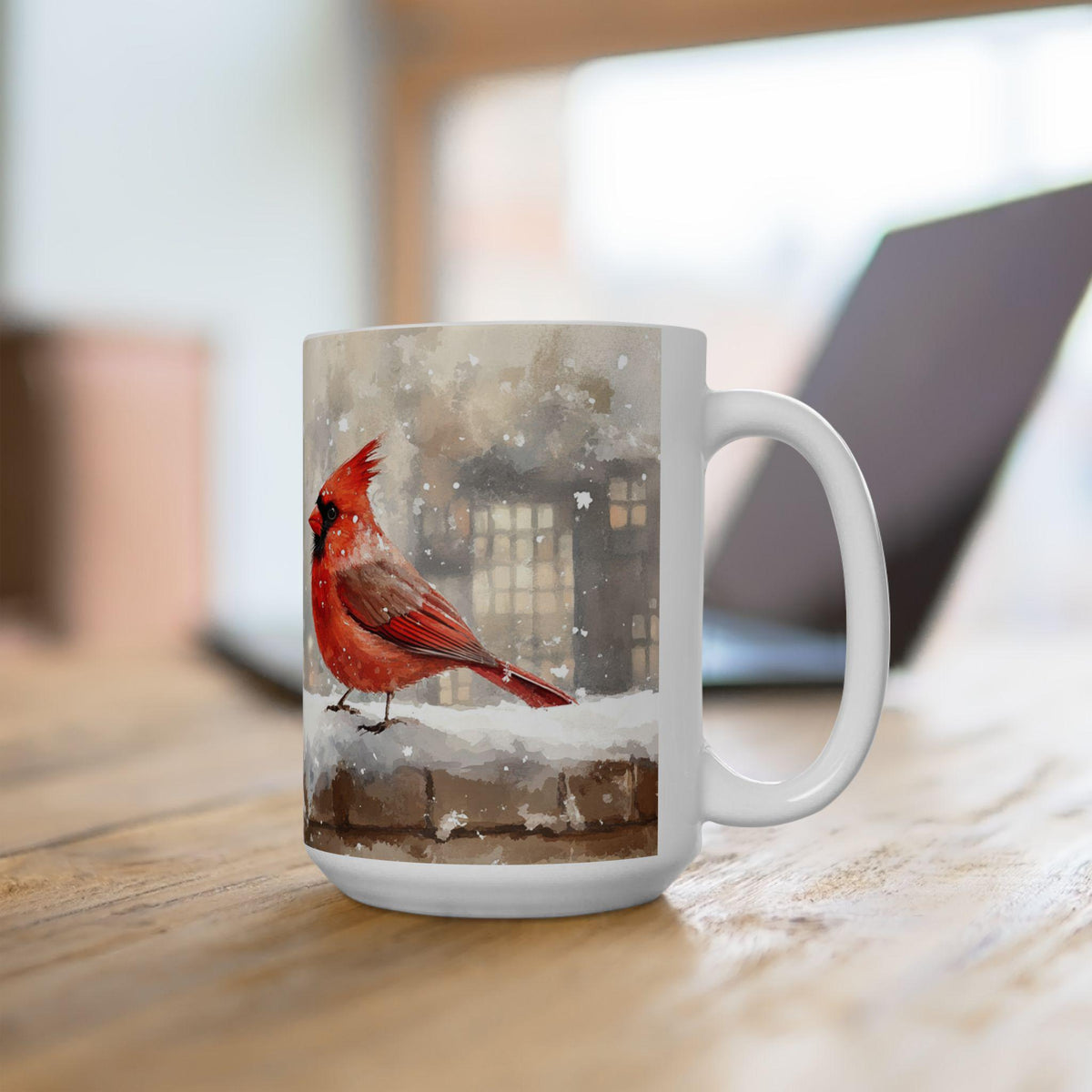 Winter Cardinal Ceramic Mug | Cozy Holiday Drinkware, Christmas Gift, Home Decor, Bird Lover Mug, Festive Coffee Cup 15 oz