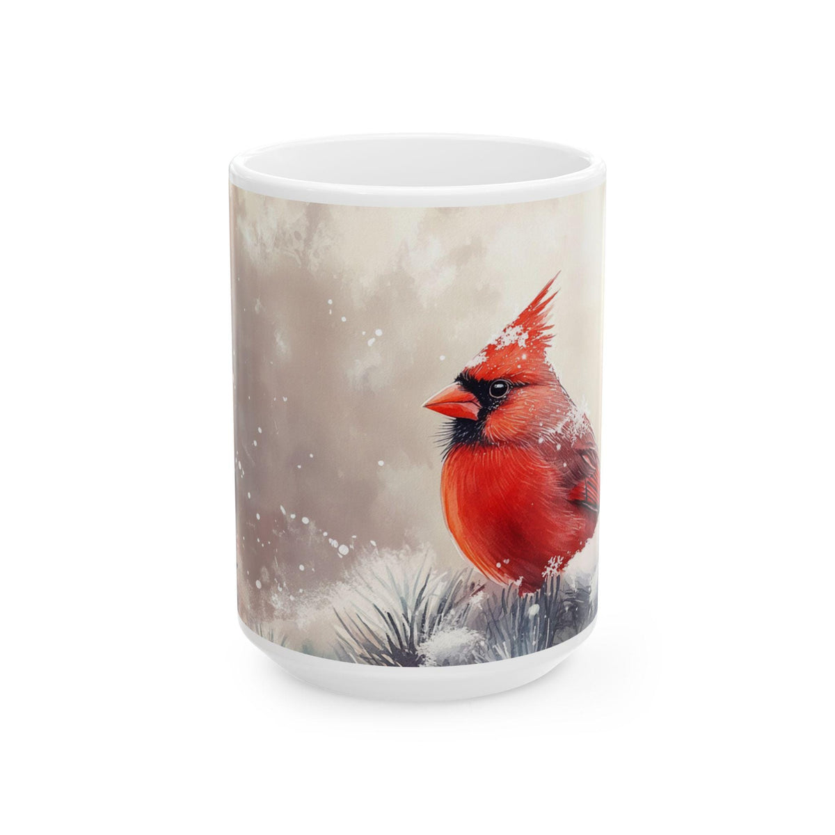 Winter Cardinal Bird Mug | Red Northern Cardinal Ceramic Mug 15 oz Holiday Mug