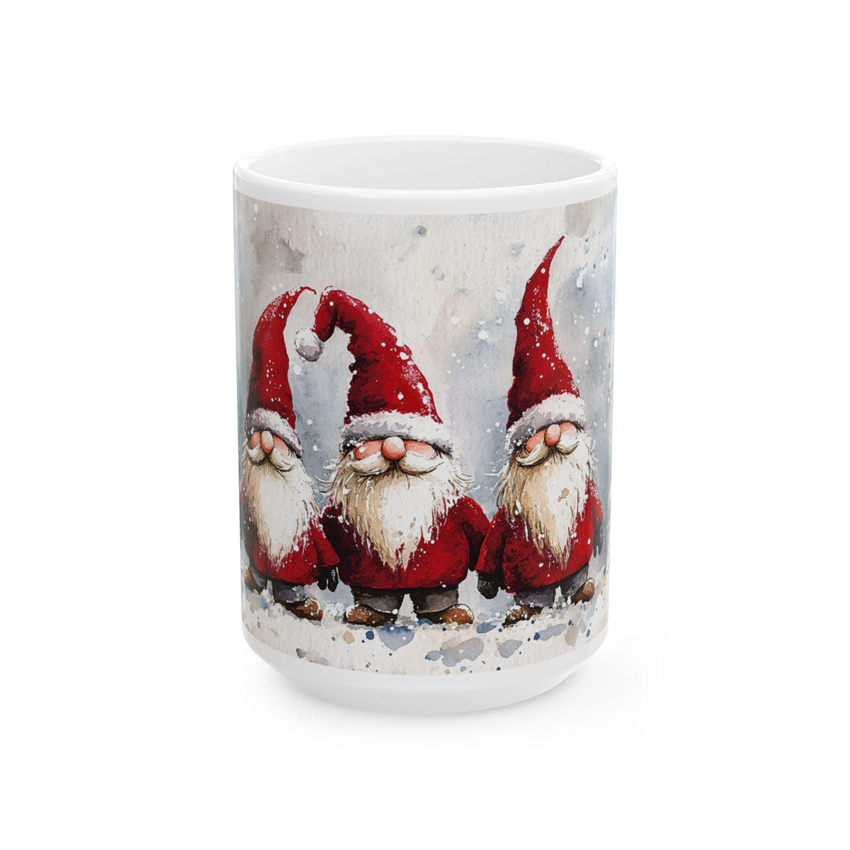 Three Christmas Gnomes Mug | Ceramic Holiday Coffee Cup 15 oz