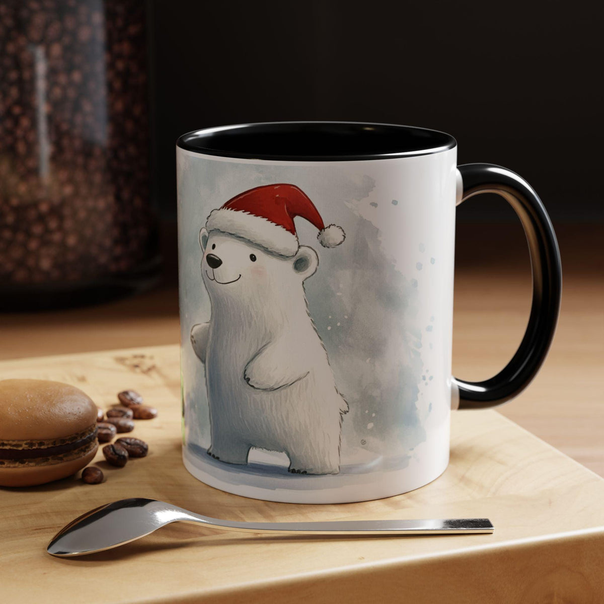 Polar Bear with Santa Hat Mug | Christmas Accent Coffee Mug 11 oz