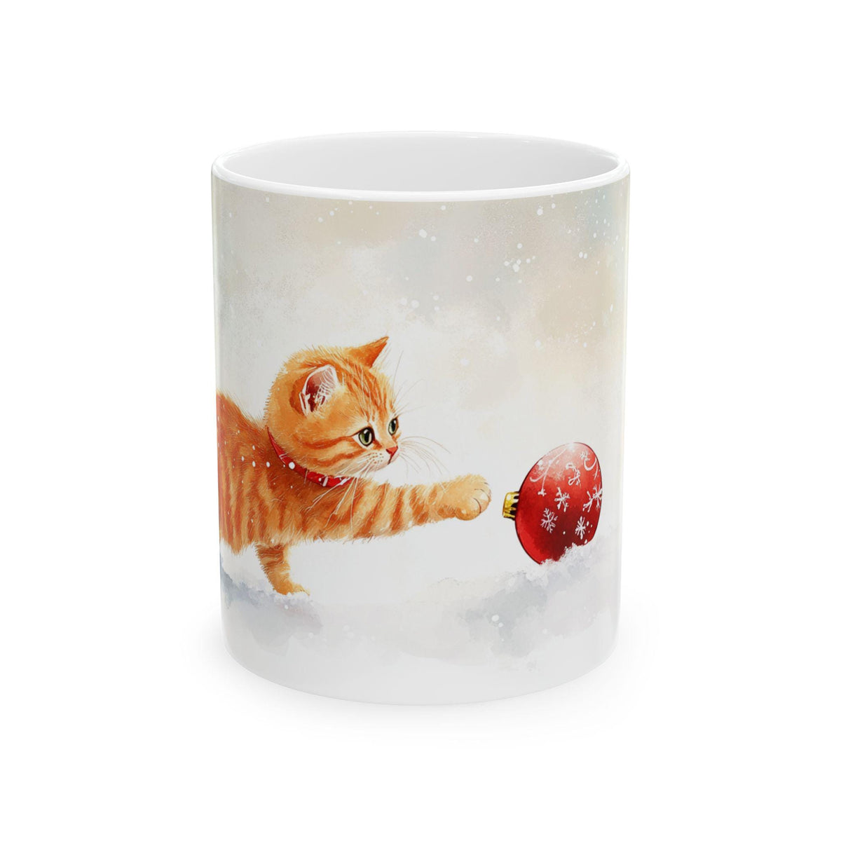 Playful Ginger Kitten with Christmas Ornament Mug | Ceramic Mug 11 oz Christmas gift