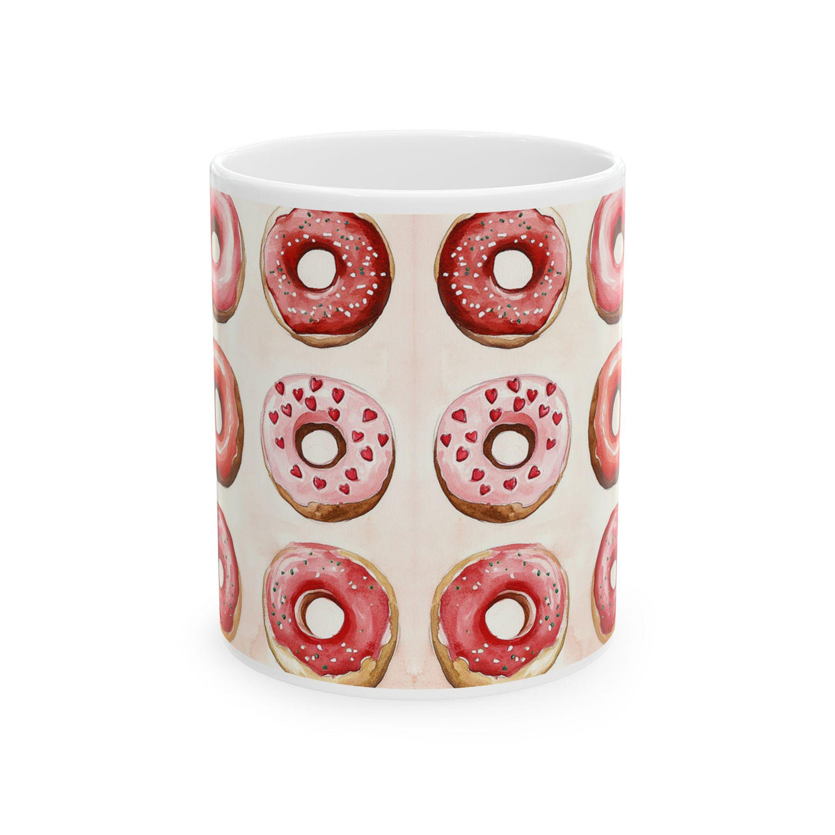 Pink Donut Pattern Mug ,Ceramic Coffee Mug,Valentine Mug, Love Pattern Coffee Cup, Cute Gift for Her