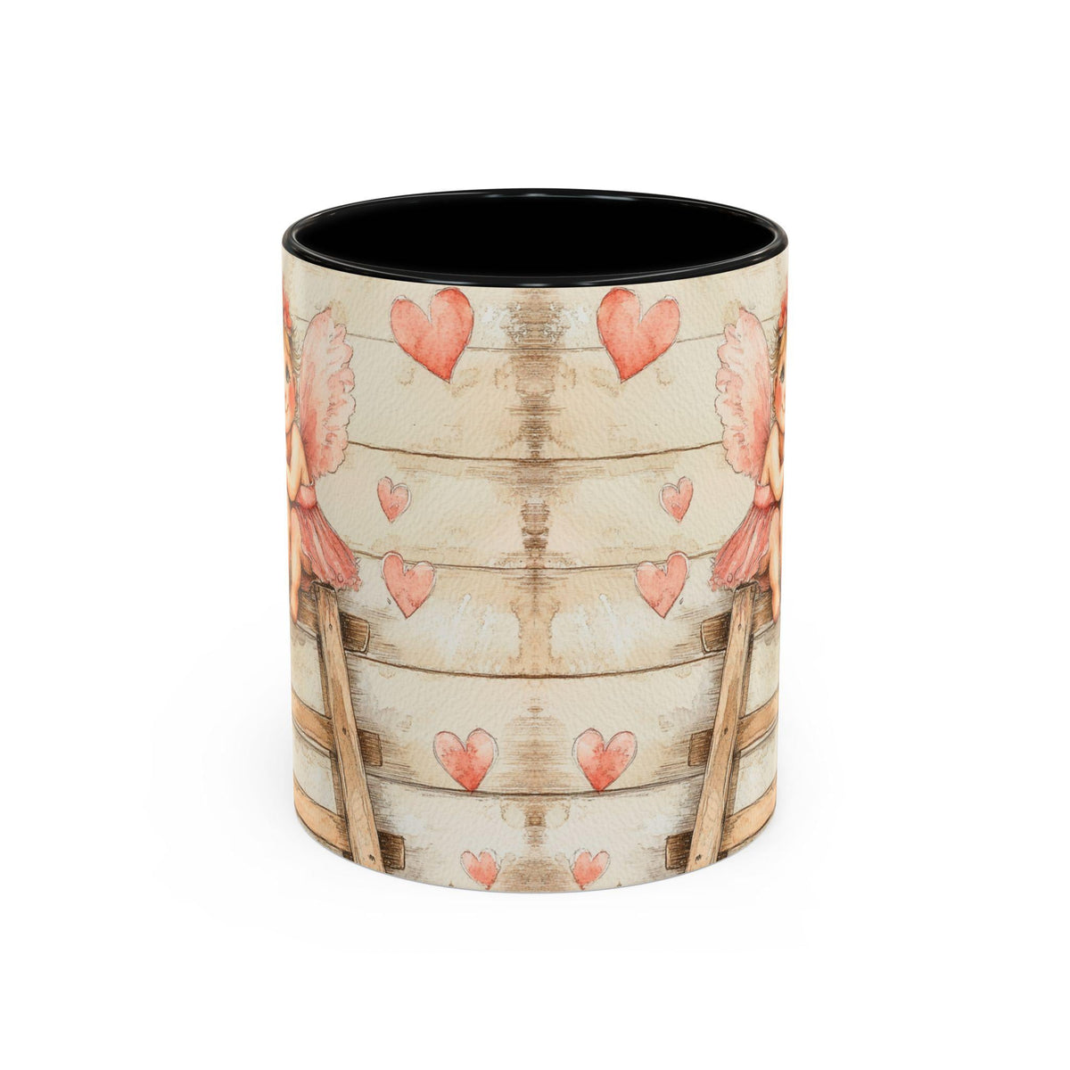 Valentine Mug,Cute Pink Fairy Heart Ladder mug , Accent Coffee Mug,Cupid Angel Mug, Vintage Valentine Coffee Mug, Romantic Love Mug,