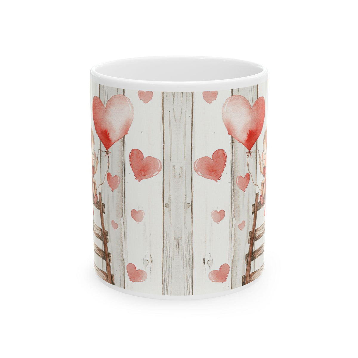 Watercolor Heart Balloons Mug ,Ceramic Coffee Cup,Cupid Angel Mug, Vintage Valentine Coffee Mug, Romantic Love Mug