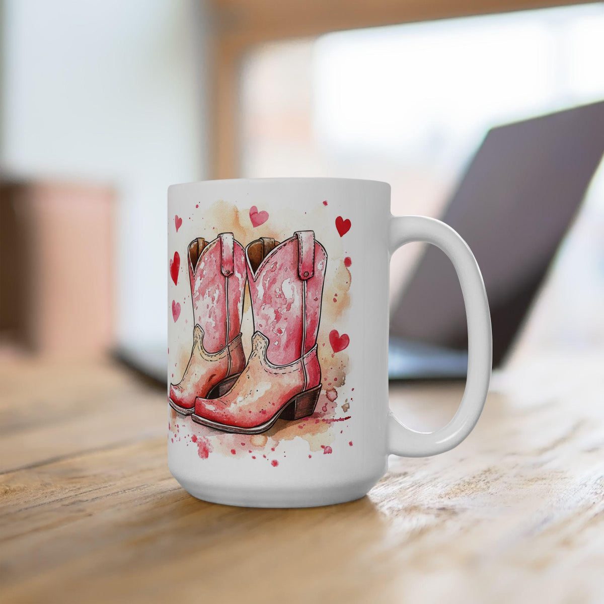 Watercolor Cowboy Boots Hearts Mug , Western Valentine Ceramic Mug,Vintage Valentine Coffee Mug, Romantic Love Mug