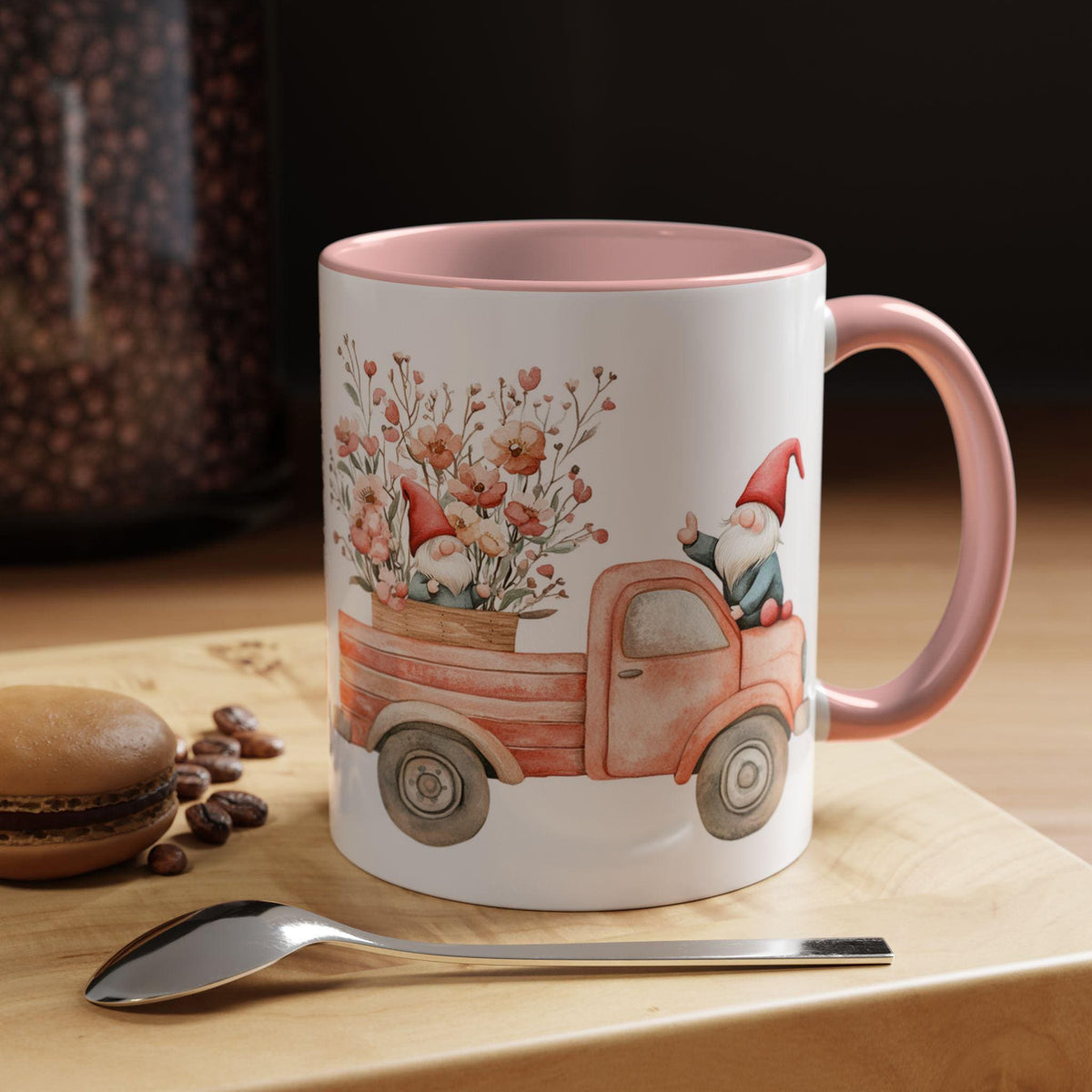 Watercolor Gnome Truck Mug ,Cute Gnome Flower Truck Mug, Pink Vintage Truck Mug, Aesthetic Spring Floral Mug, Whimsical Gift for Gardeners