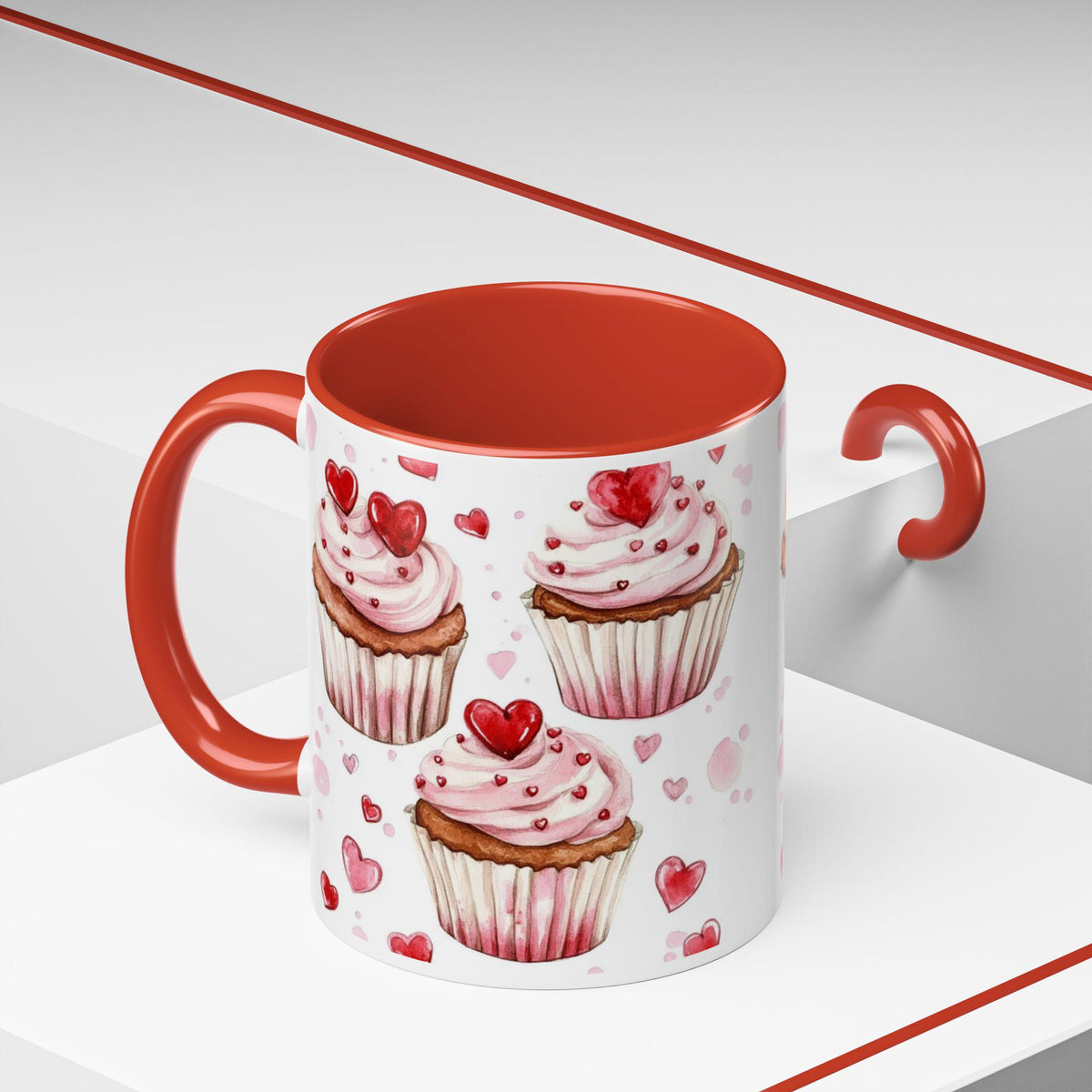 Valentine Heart Cupcakes Mug,Romantic Cupid Coffee Cup, Anniversary Celebration Gift, Artistic Aesthetic Tea Cup, Bridal Shower Gift