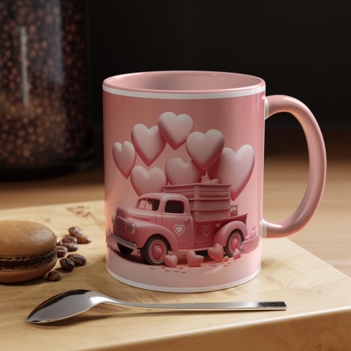Valentine Mug for Her – Pink Vintage Truck with Heart Balloons Coffee Mug