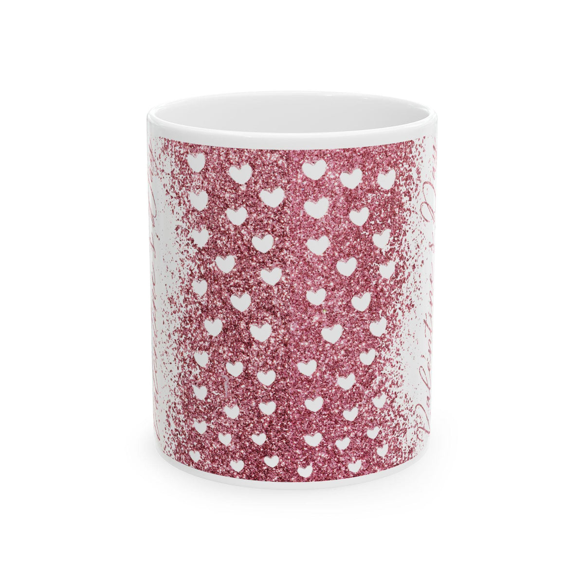 Heart Pattern Ceramic Mug ,Pink Vintage Dot Hearts,Pink glitter mug ,heart coffee mug ,gift for her , valentine mug 11oz or 15oz