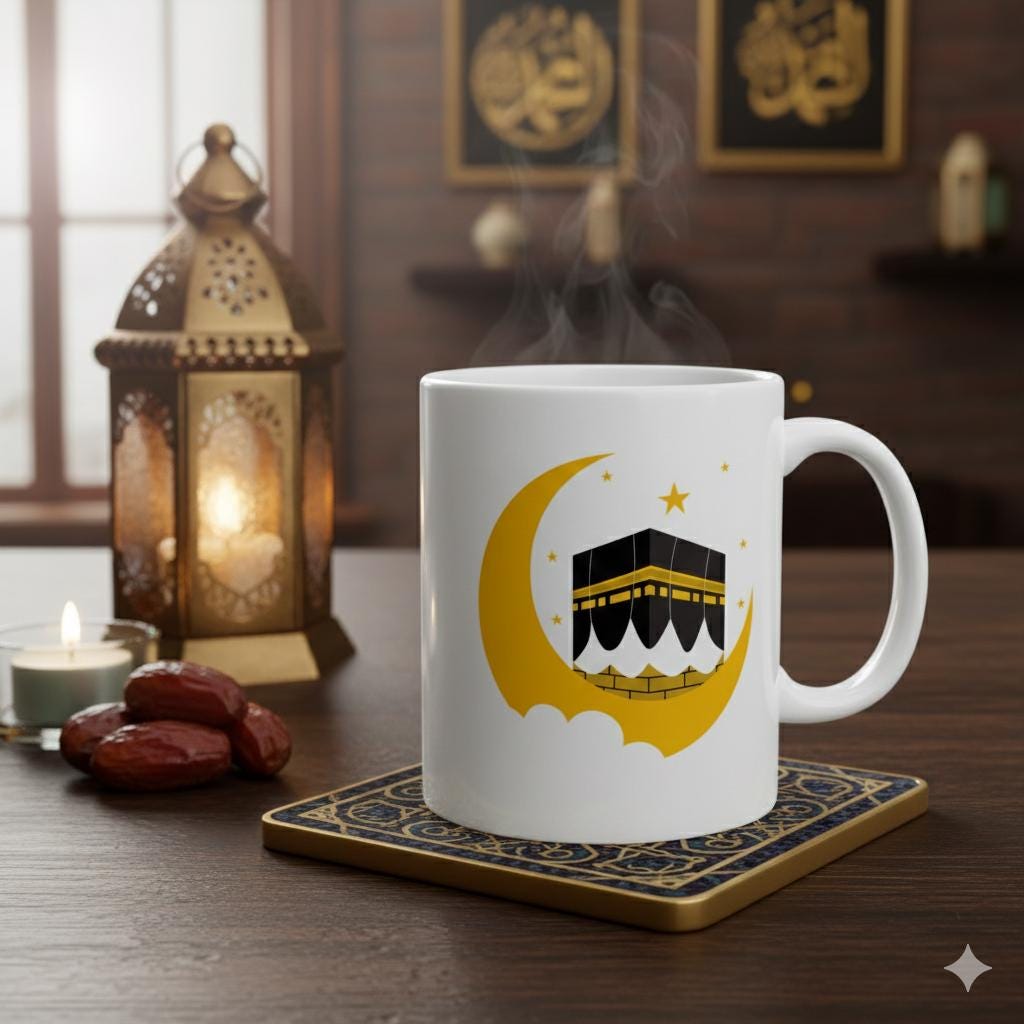Ramadan Kareem Mug, Kaaba Islamic Coffee Mug, Muslim Gift for Ramadan, Crescent Moon Kaaba , Kids, Friend Gift Mug