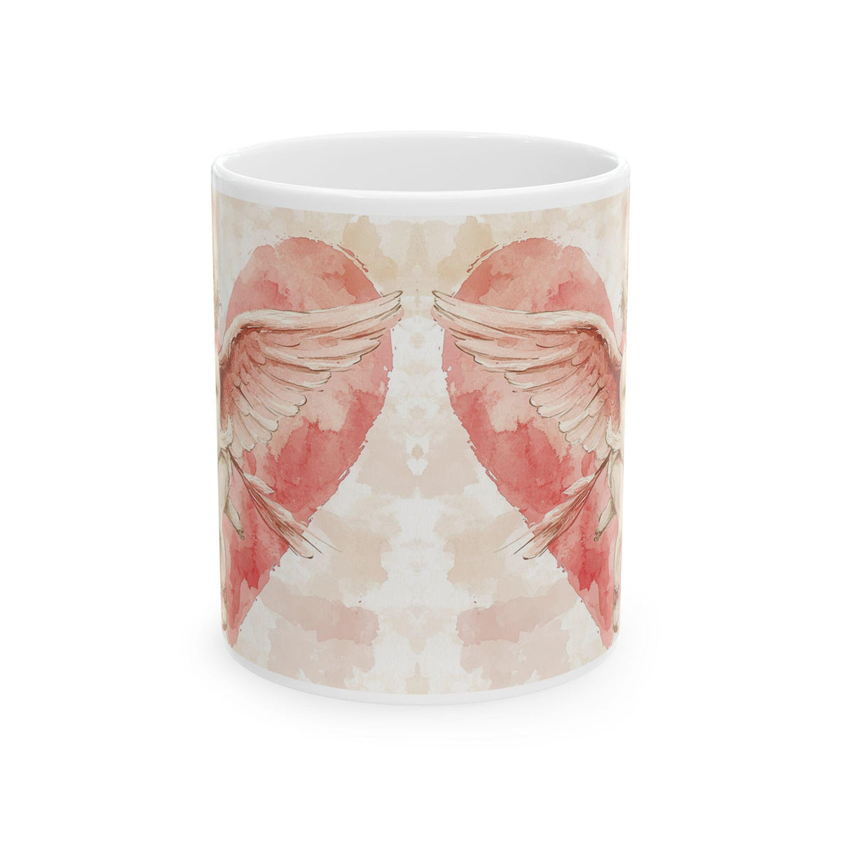 Watercolor Winged Heart Mug ,Angel Wings Heart Coffee Cup,Cupid Angel Mug, Vintage Valentine Coffee Mug, Romantic Love Mug