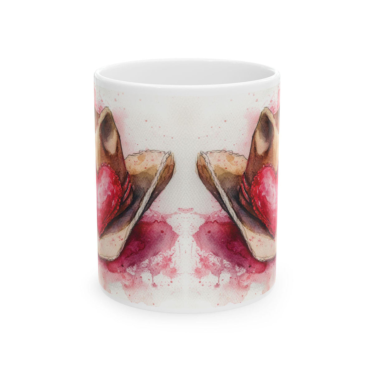 Watercolor Cowboy Hat with Heart Mug , Country Western Coffee Cup,Vintage Valentine Coffee Mug, Romantic Love Mug