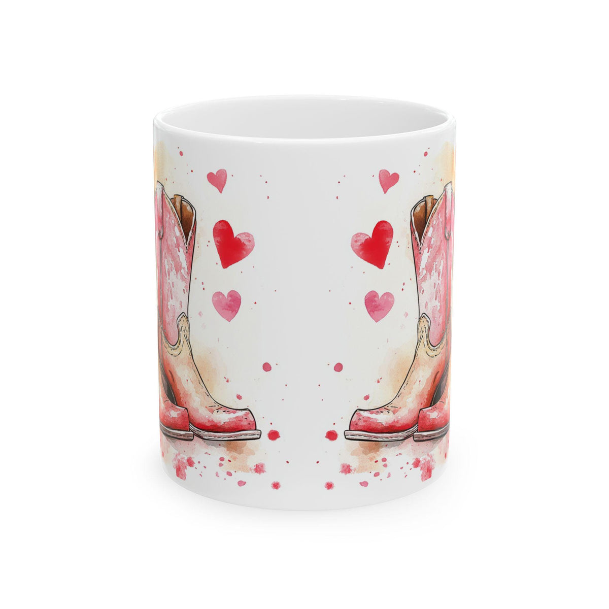Watercolor Cowboy Boots Hearts Mug , Western Valentine Ceramic Mug,Vintage Valentine Coffee Mug, Romantic Love Mug