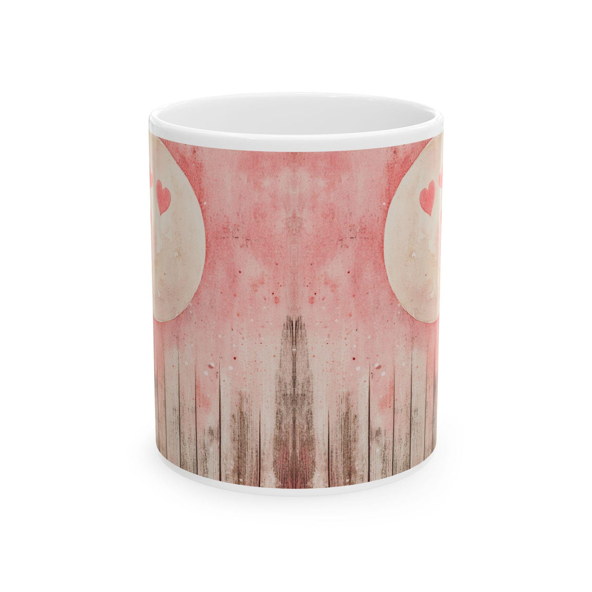 Pink Moon Heart Illustration Mug, Rustic Watercolor Moon Coffee Cup,Romantic Cupid Coffee Cup, Artistic Aesthetic Tea Cup,Bridal Shower Gift