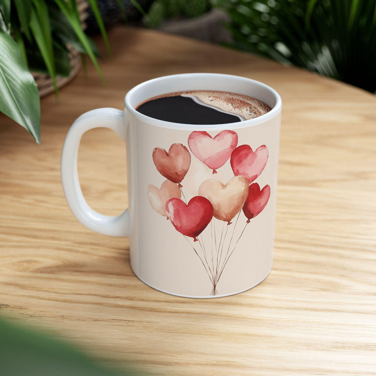 Valentine Mug,Heart Balloons mug ,watercolor hearts coffee cup,Romantic Cupid Coffee Cup, Anniversary Celebration Gift, Bridal Shower Gift