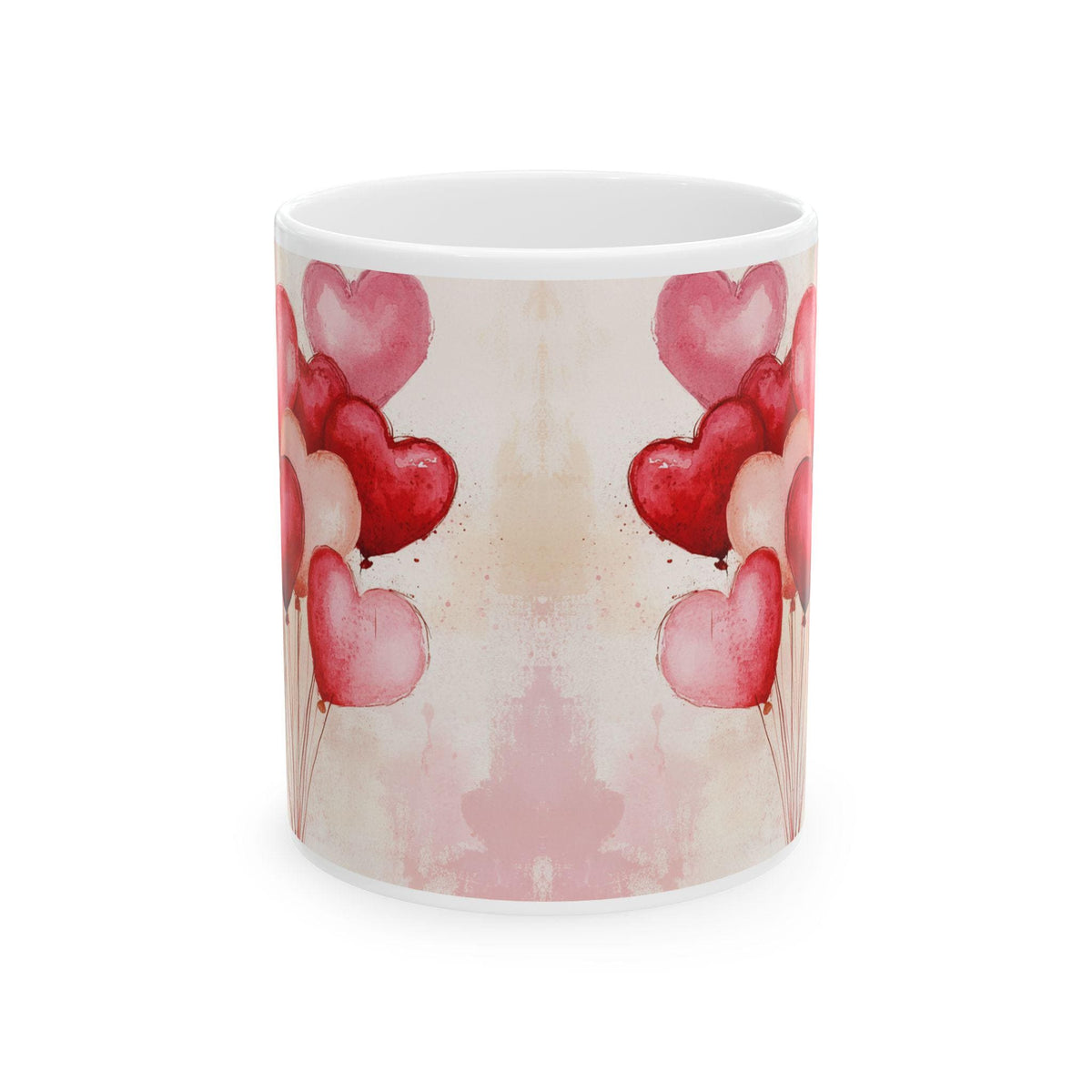 Watercolor Heart Balloons Mug ,Valentine Love Ceramic Mug,Romantic Cupid Coffee Cup, Anniversary Celebration Gift,Bridal Shower Gift