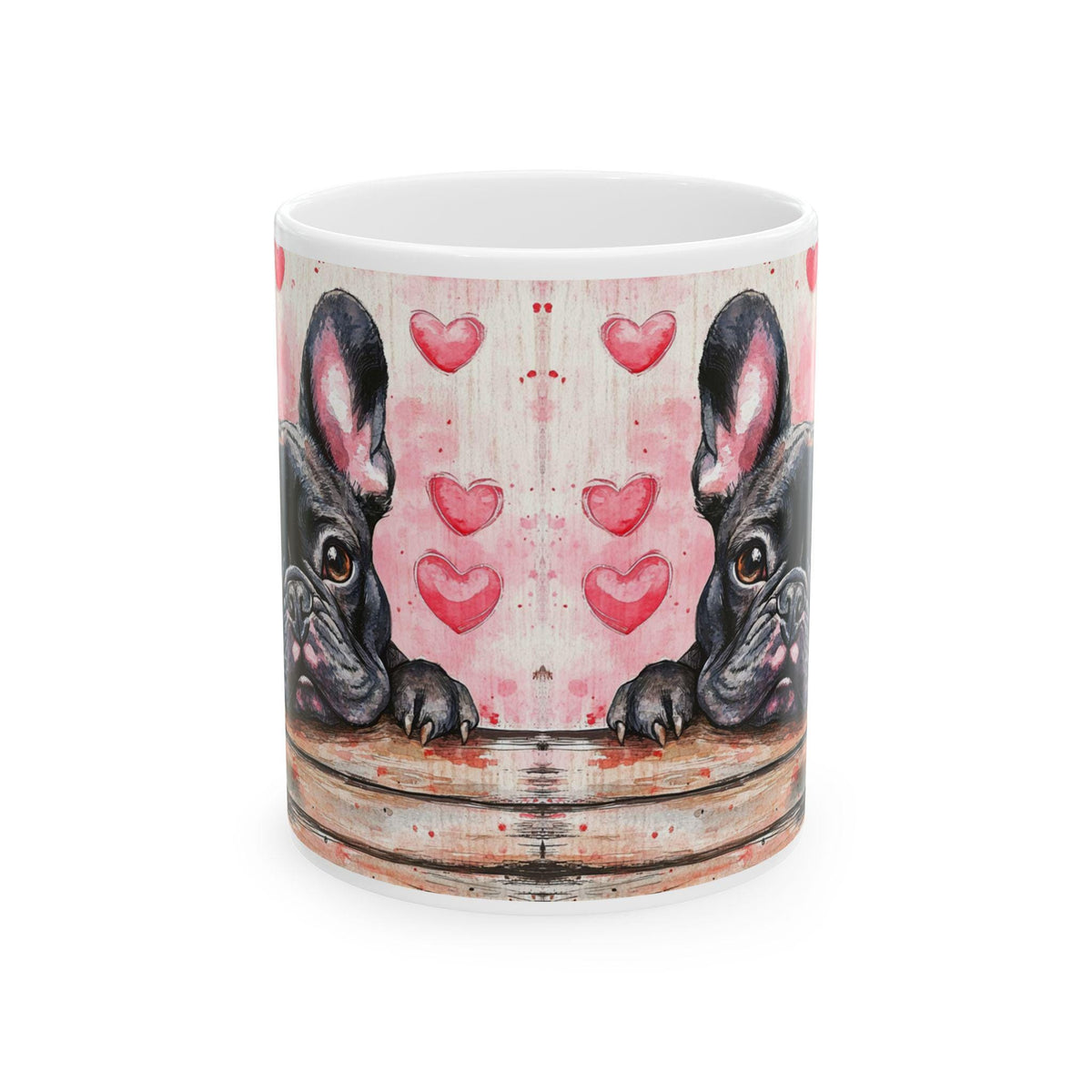 Valentine Mug,French Bulldog Illustration Mug,Heart Pattern Ceramic Coffee Cup,Romantic Aesthetic, Valentines Day Mug for Girlfriend