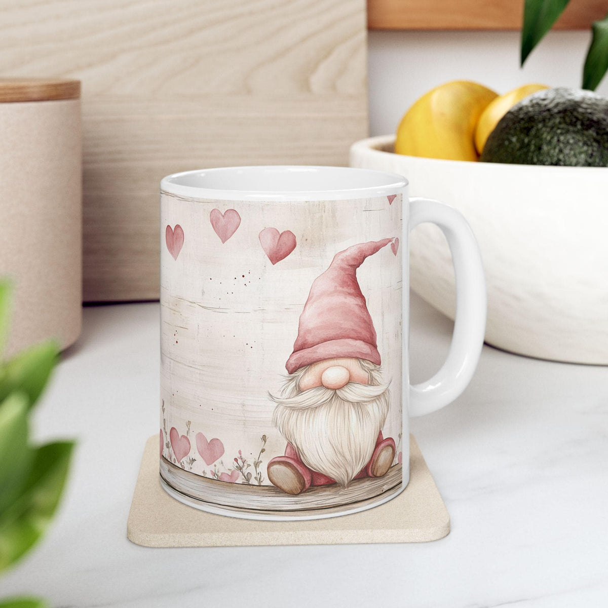 Valentine Gnome Hearts Mug,Cute Gnome with Hearts Coffee Cup, Romantic Gift for Her