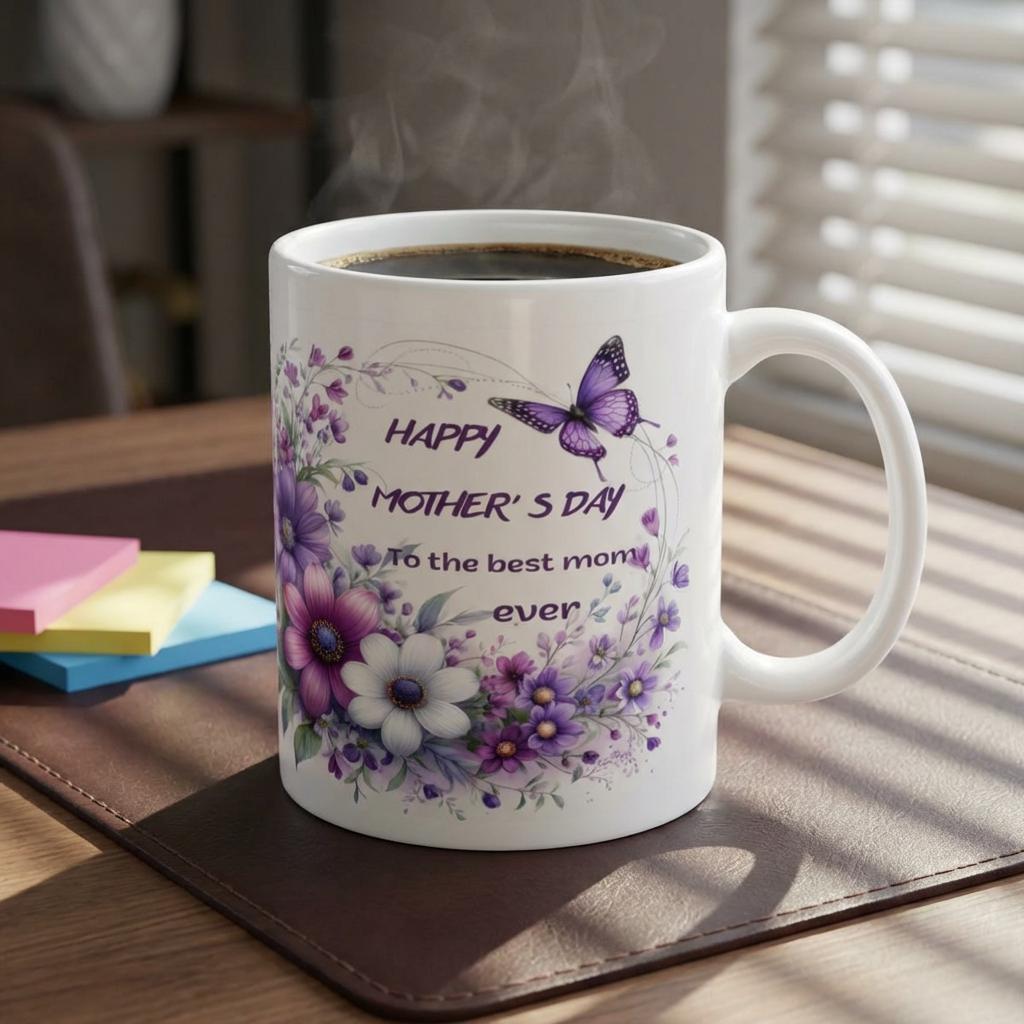 Happy Mothers Day Mug, Best Mom Ever Mug, Floral Mom Coffee Mug, Mothers Day Gift for Mom, Butterfly Flower Mug