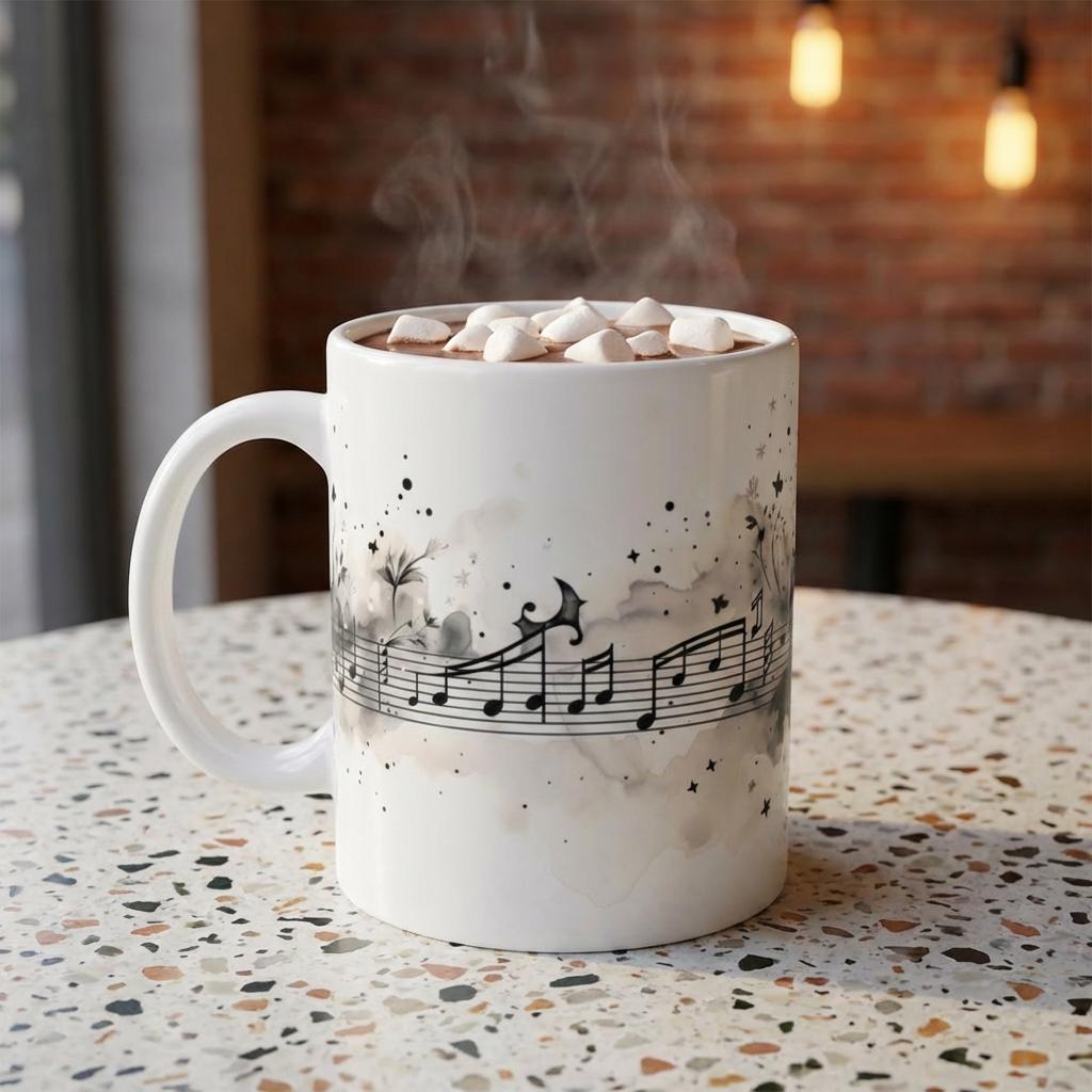 Music Notes Mug, Aesthetic Music Lover Coffee Mug, Musical Staff Ceramic Cup, Music Teacher Gift, Piano Lover Mug, Cute Hot Cocoa Mug