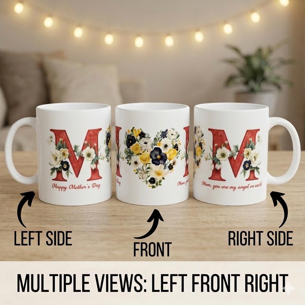 Personalized Mothers Day Mug, Floral Red Initial M Coffee Cup, Mom You Are My Angel On Earth Gift, Special Gift for Mom from Daughter