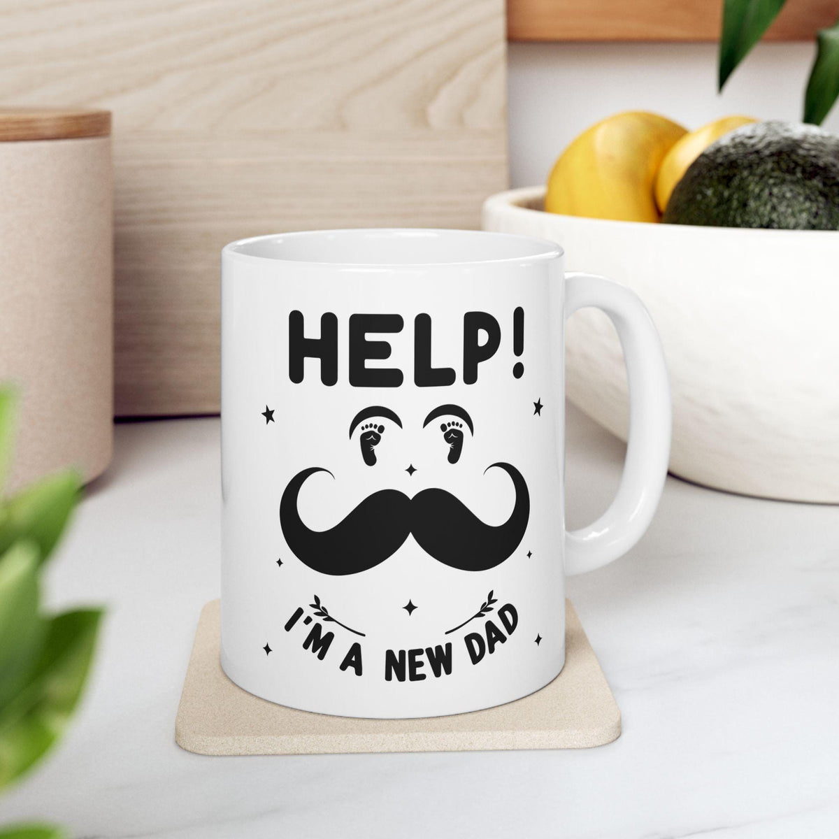 Help I am a New Dad Coffee Mug, Funny Dad Mug with Mustache, New Father Gift, First Time Dad Mug, Fathers Day Cup