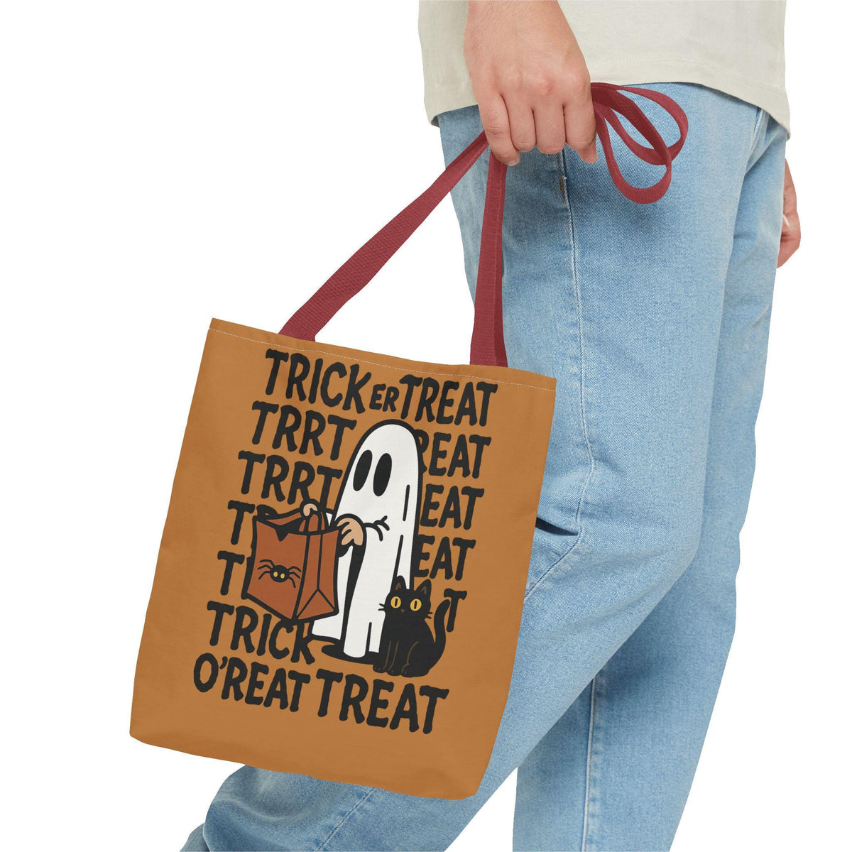 Halloween Ghost Tote Bag | Trick or Treat with Cat Design | Spooky Gift, Pumpkin Spice, Halloween Decor, Fall Accessories