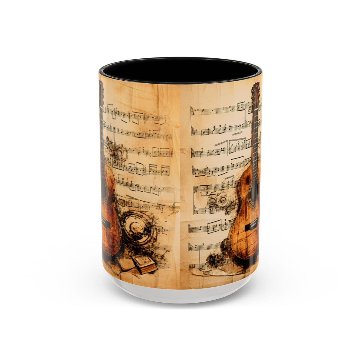 Vintage Acoustic Guitar Mug | Sheet Music Coffee Mug 15 oz