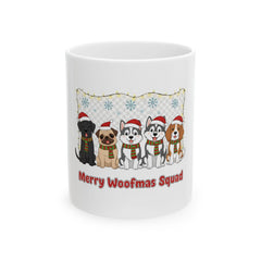 Merry Woofmas Squad Mug | Christmas Dog Illustration Ceramic Mug 11 oz